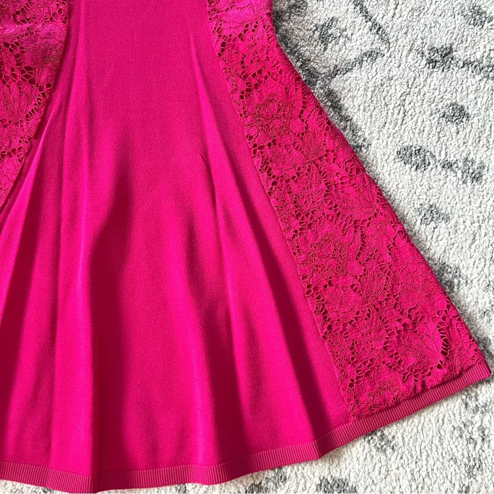 Valentino Brand New Pink Fuchsia Lace Panel Knit Stretch Dress - Picture 3 of 8
